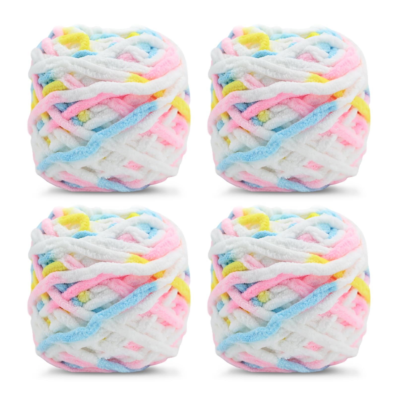 Knitting Wool Yarn 4 x 100g Multi-Colored Soft Chunky Yarn for Crochet Projects Making Plush Balls Handmade Bags Sweaters Shoes Hats Sweaters Blankets Scarves