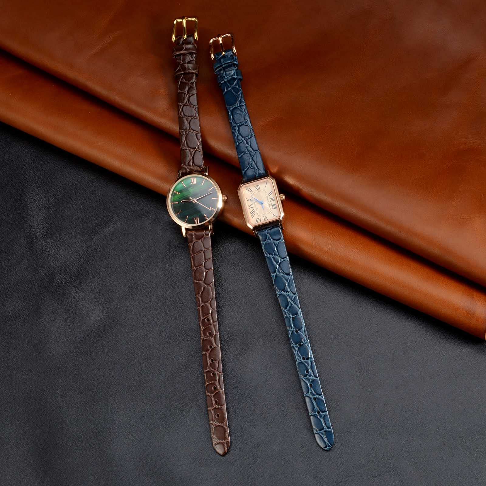 BISONSTRAP Watch Straps for Women, Crocodile Pattern Leather Thin Watch Replacement Bands, 8mm 10mm 12mm 14mm 16mm 18mm 20mm