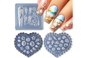 SUTOZMIWE 3D Shell Starfish Silicone Nail Molds, 3Pcs Ocean Themed Nail Art Mold Carving Template, Summer Beach Style Nails Design Tools Nail Mould for Manicure Decoration Accessories