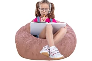 KISOY Classic Bean Bag Chair, with Faux Rabbit Fur Cover for Teens and Kids, Memory Foam Bean Bag Chairs, Ultra Soft Faux Fur Fabric, 2.5 feet Round Fluffy Bean Bag Sofa