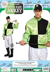 HENBRANDT Adult Green Black Horse Jockey Costume with Cap and Boot Covers view 5
