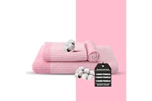 Kinton Crafts IRIS Dual Shaded Premium Cotton Towel Set (Pack of 3) Bath| Hand|Wash|Lightweight|Quick Dry|Lint Free|Hygeine Towel|Highly Absorbent|Ultra Soft|Ideal for Daily Use - Pink
