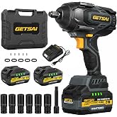 Getsai Impact Wrench 1700N.m, 1/2 1254Ft-lbs Super High Torque Cordless Impact Gun with 2x4.0Ah Battery, Electric Pistola De Impacto with 6 Socket, 3500IPM Brushless Llave De Impacto for Truck/Pickup