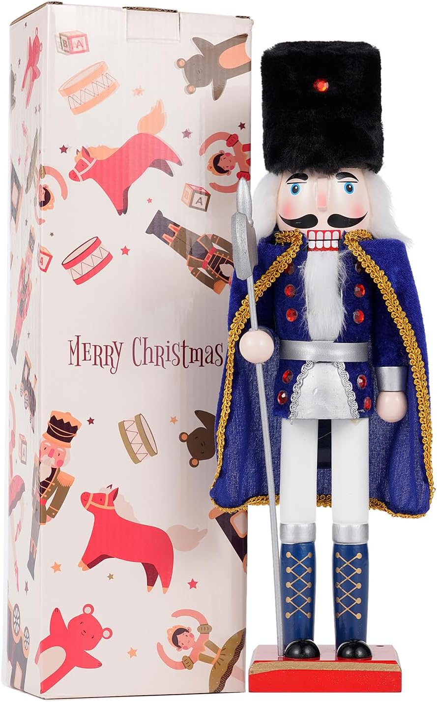 Nutcrackers - COMBIUBIU 14.8 inch Christmas Decorations Nutcracker Ornaments,Wooden Nutcracker Figures, Festive Collectible Nutcracker Gift for Indoor Winter Table Desktop Fireplace Decorations (Axe)