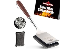 XUDAKAIXIN Bristle-Free Steam Cleaning Grill Brush,with Extended Luxurious Rosewood Handle and 1 Replacement Head,BBQ Grill Cleaning Brush Kit,Safe Grill Cleaner for Outdoor Grill,Gifts for Men/Dad