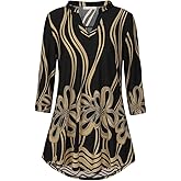 BAISHENGGT 3/4 Sleeve Tops for Women Notch V Neck Floral Work Blouses Dressy Casual Loose Fit Going Out Tunic Tops