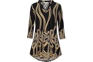 BAISHENGGT Womens 3/4 Sleeve Floral Printed Notch V Neck Blouses Tunics Tops