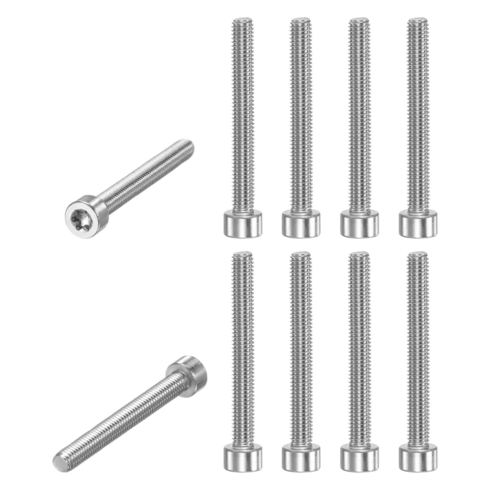 M METERXITY 10-Pack Torx Bolt Spline Screw T25 M5x40mm 0.8mm Pitch Cylindrical Head Plum Screws 304 Stainless Steel for String Trimmer Chainsaw/Light Bar Part Replacement [Silver]