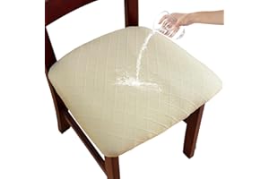 YUEANG Waterproof Chair Seat Covers Set of 6 for Dining Room, Stretch Removable Washable Dining Chair Seat Slipcovers for Home, Restaurant, Banquet,Kitchen Chair Seat Cushion Protector(Beige,Large)