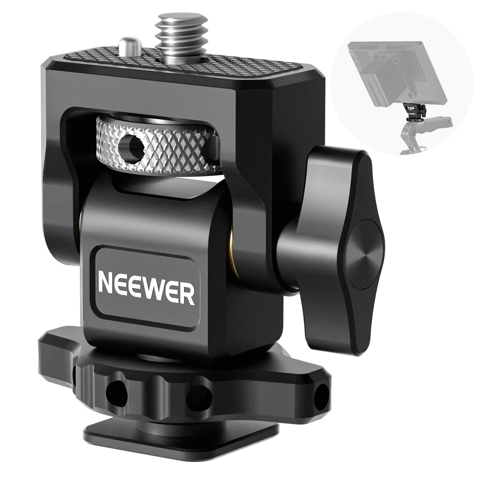 NEEWER Camera Monitor Mount with Cold Shoe (2 Pack), Anti Twist 1/4" Screw for 5" & 7" Field Monitor Compatible with Atomos Ninja V, 360° Swivel & 180° Tilt Damping, Compatible with SmallRig, MA006