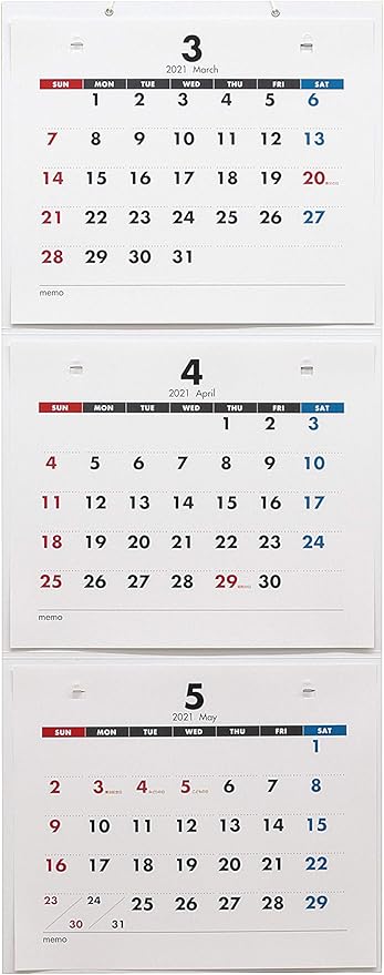 Amazon 3ヵ月カレンダー 21年4月始まり 組み替え式 壁掛けタイプ デザインa カレンダー 文房具 オフィス用品