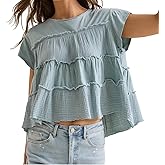 Bienmorn Peplum Tops for Women Crew-Neck Ruffled Bobydoll Tunic Tank Shirts Casual Loose Fit Summer Outfits 2025 Trendy