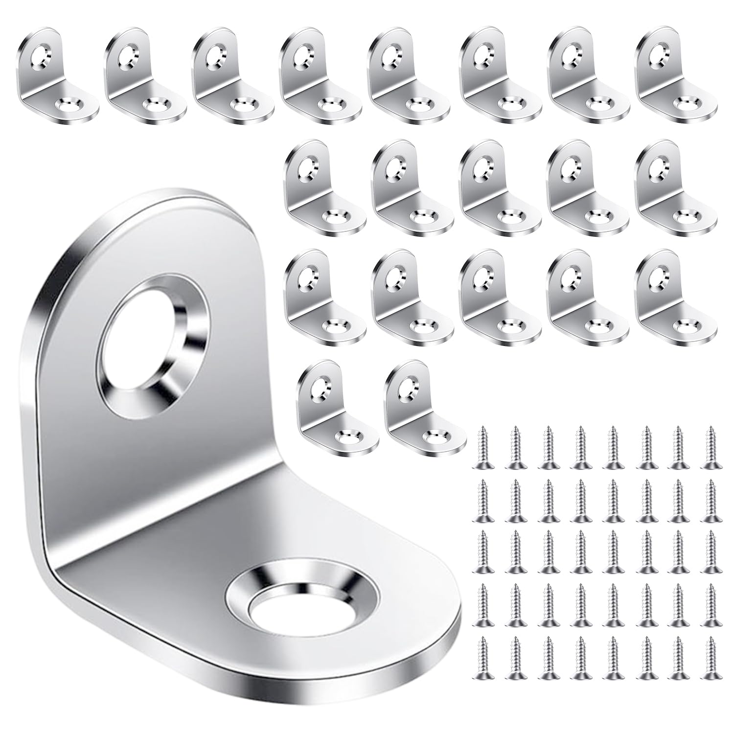 L Bracket, 20Pcs 90 Degree Angle Brackets for Wood Furniture, Cabinet, Desk - L Shaped Corner Bracket With 40 Screws (Silver)
