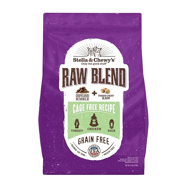 STELLA & CHEWY’S RAW BLEND PREMIUM KIBBLE CAT FOOD – GRAIN FREE, PROTEIN RICH MEALS – CAGE-FREE POULTRY RECIPE – 2.5 LB. BAG