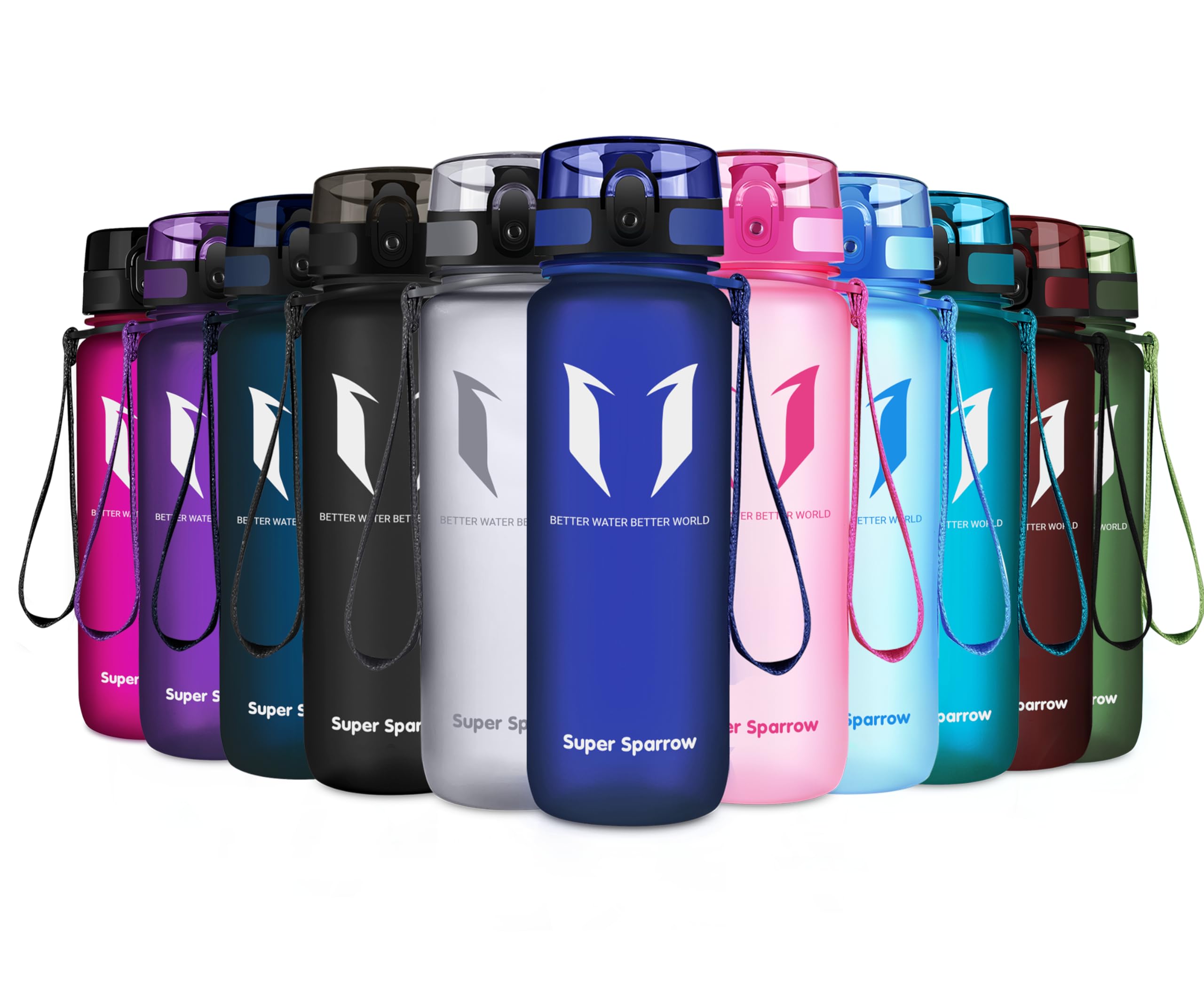 Super Sparrow Sports Water Bottle - 500ml - Non-Toxic BPA Free & Eco-Friendly Tritan Co-Polyester Plastic - For Running, Gym, Yoga, Outdoors and Camping