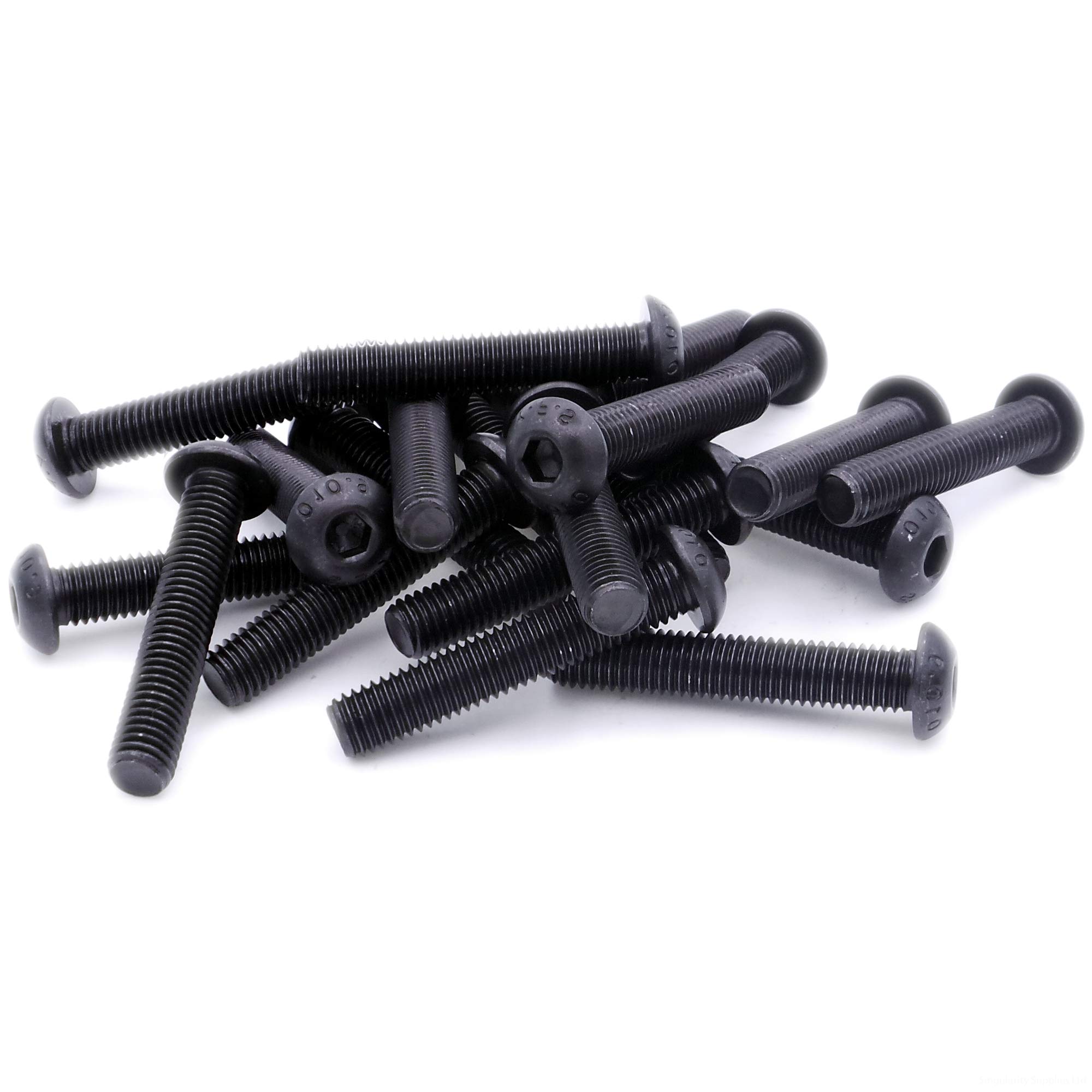 M6 (6mm x 25mm) Hex Socket Button Machine Screw (Bolt) - Black Steel (Pack of 20)