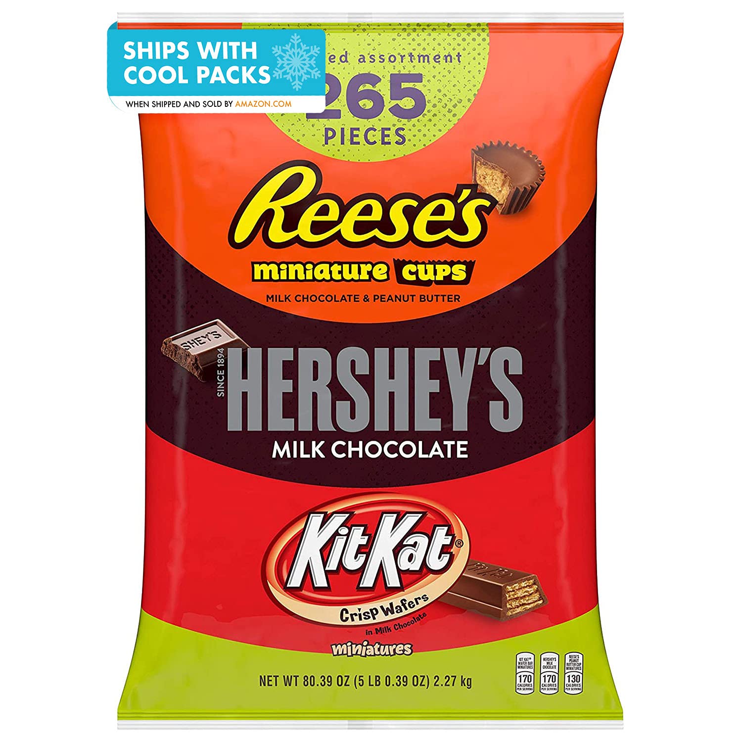 REESE'S, HERSHEY'S and KIT KAT Assorted Milk Chocolate Miniatures Candy, Bulk, 80.39 oz Bulk Variety Bag (265 Pieces) : Grocery & Gourmet Food