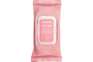 MCoBeauty - Double-Sided Facial Wipes - Cleansing and Exfoliating Wipes with Vitamin C, Aloe Vera and Vitamin E - Pack of 25 - Vegan, Cruelty Free, Fragrance Free