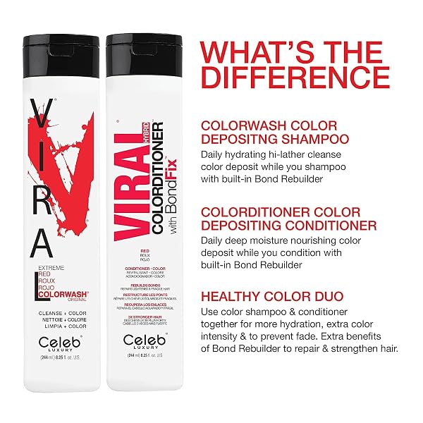 CELEB LUXURY VIRAL COLORDITIONER, PROFESSIONAL SEMI-PERMANENT HAIR COLOR DEPOSITING CONDITIONER, RED 8.25 FL OZ (PACK OF 1)