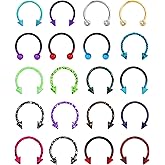 Jewseen 20pcs Septum Rings 16g 18g 20g Surgical Steel Circular Barbell Horseshoes Colorful Balls & Spikes Lip Rings