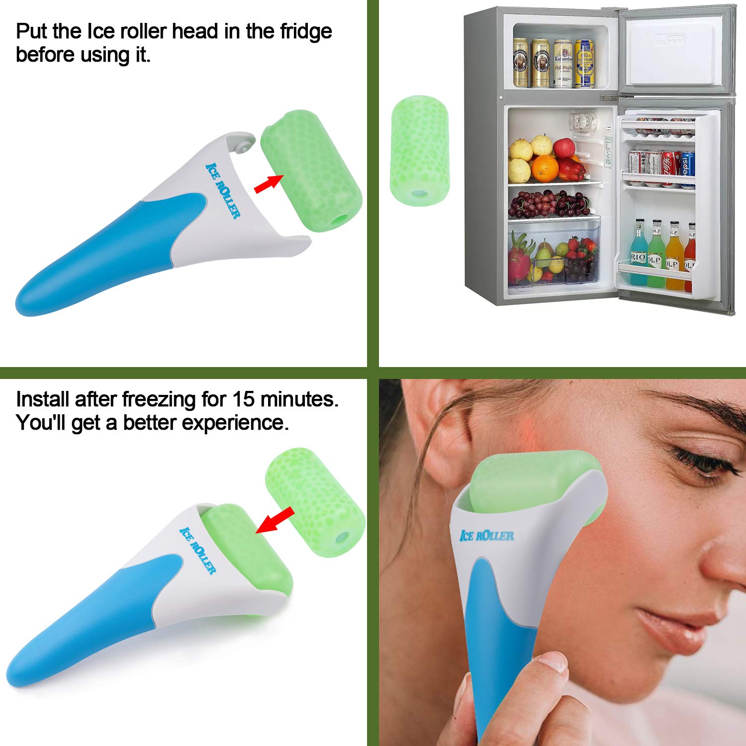 EAONE 4 in 1 Ice Roller Jade Roller Eyes Facial Massage Kits Cold Freezer Therapy Instant Pain Relief Wrinkle Preventing Coolers Skin Roller for Face & Eye Neck Massage Mother's Day Gift: Beauty