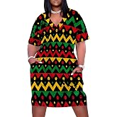 EQQZD Plus Size Summer Vacation Dress for Women V Neck Casual Midi Sundress with Two Pockets