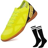 brooman Kids Futsal Indoor Soccer Shoes Boys Girls Soccer Sneakers with Soccer Socks