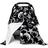 Baby Car Seat Cover, Soft Minky Warm Winter Car Seat Canopy for Infants & Toddlers, Opening with Adjustable Strap, Breathable Nursing Cover & Stroller Blanket, Black Starry Sky (Fits Most Car Seats)
