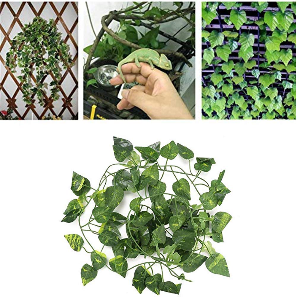 Pssopp 6.89ft Artificial Vine for Reptile Habitat Decor - Green Flexible Fake Hanging Leaves Climber for Lizards Chameleons