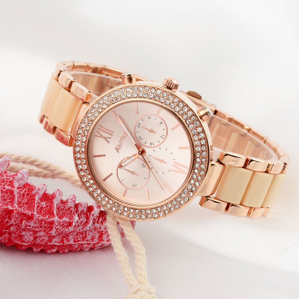 Abrray Rose Gold Watch Women Quartz Waterproof Watch Luxury Alloy Bracelet Business and Casual Watch