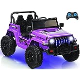 INFANS Kids Ride on Car Truck with 2.4G Remote Control, 12V Battery Powered Electric Cars for Kids w/3 Speeds, Battery Display, LED Lights, Safety Belt, Music & Horn, Bluetooth/FM/USB (Purple)