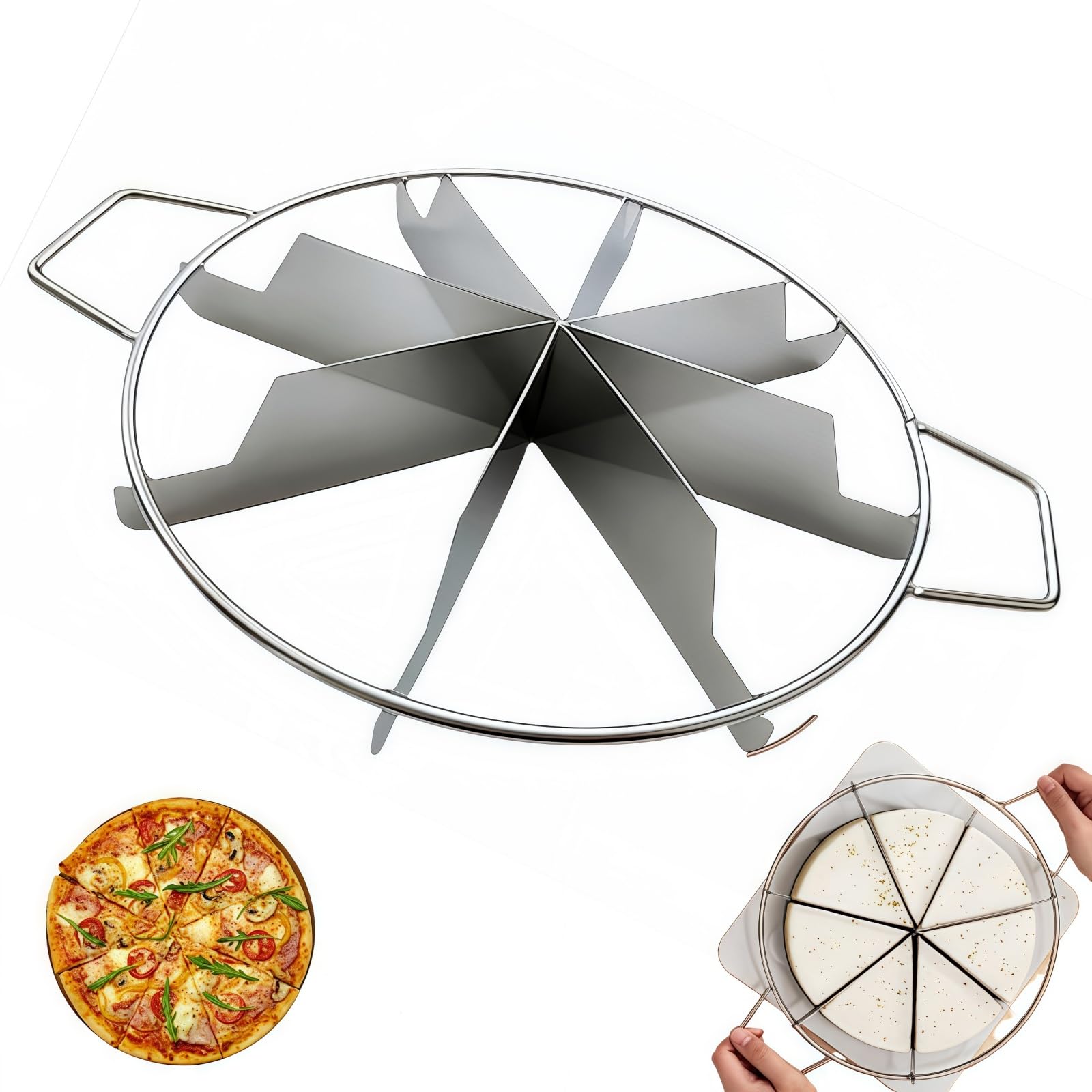 Photo 1 of 8-Cut Stainless Steel Pie Cutter Press, Circle Pie Cutter with Side Handles, Non Stick Pie Cutting Divider, Creates Beautifully Uniform Slices of 8 Pie.(13.3inch)
