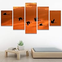 SIGNWIN 5 Panel Canvas Wall Art Modern Art Birds Bohemian Expressive Group Multicolor Photography for Home Decorations Ready to Hang - 60