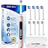 SEAGO Soft Round Electric Toothbrushes with 8 Spin Brush Heads, 5 Cleaning Modes, Rechargeable Sonic Toothbrush with Timer and Travel Case for Adults and Kids(SG-2607-Pink