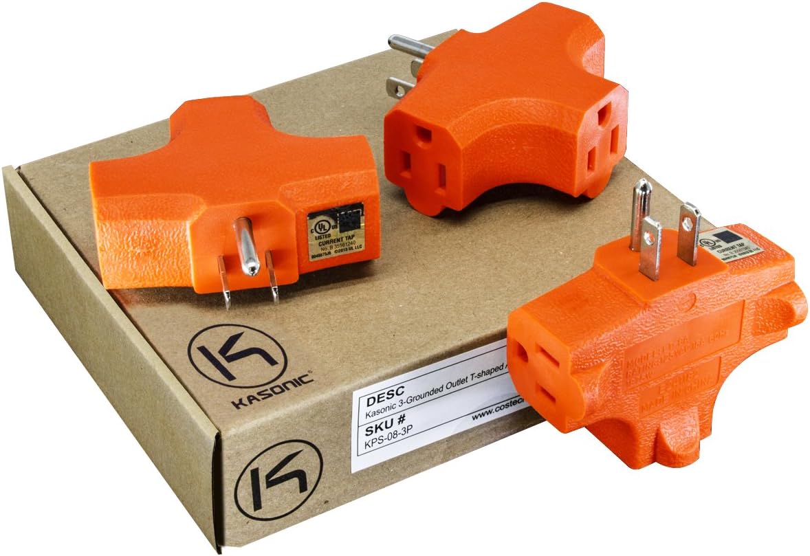 3-Outlet Grounding Adapter, Kasonic [UL Listed] Plug Extender; Heavy-Duty Grounded Power Tap - 3 Pack - - 