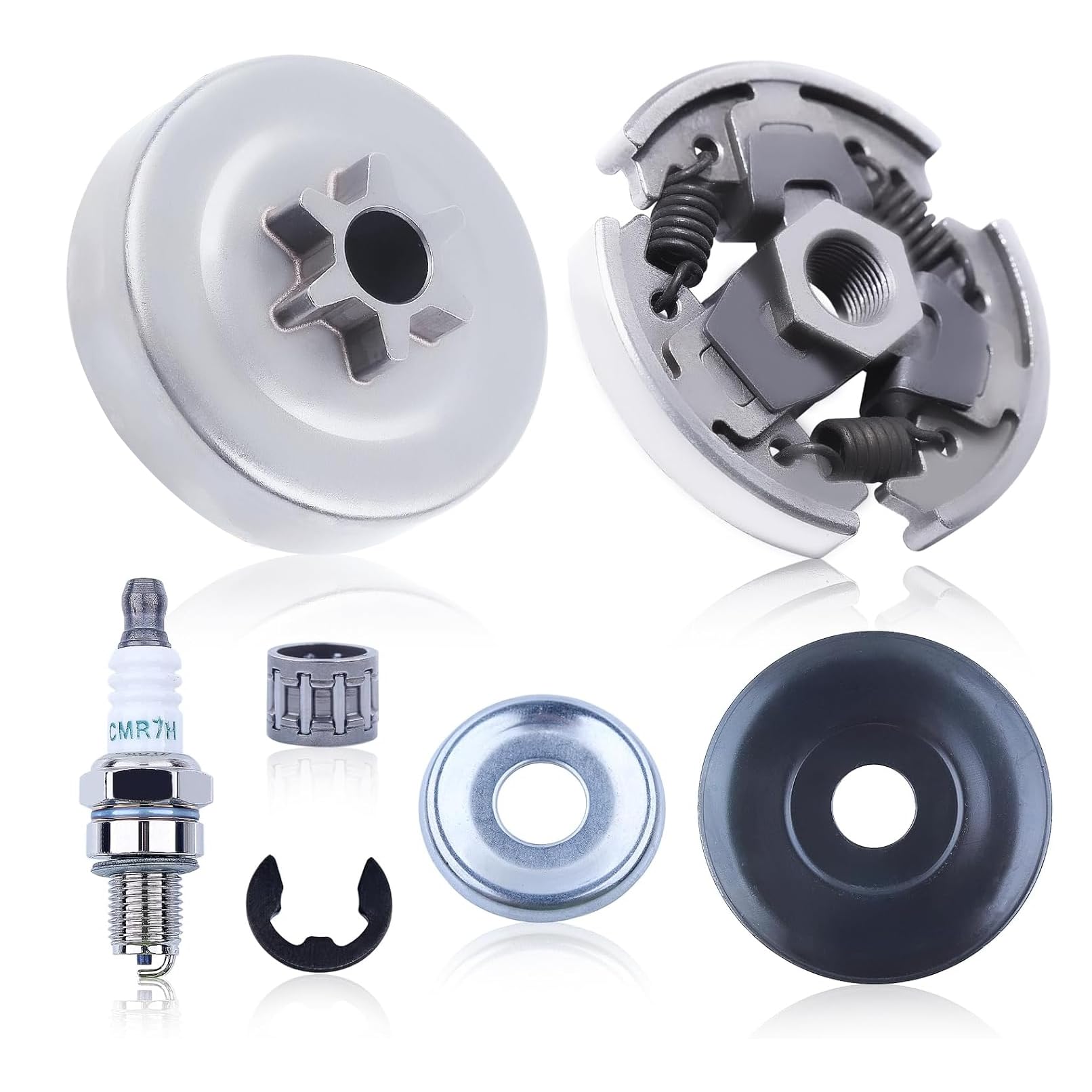 Mtanlo 3/8 Spur Sprocket Clutch Cover Kit for Stihl MS211 MS171 MS181 MS171C MS181C MS211C Chainsaw Replacement Parts 6 Teeth # 1139 160 2000 with Needle Bearing Spark Plug E-Clip