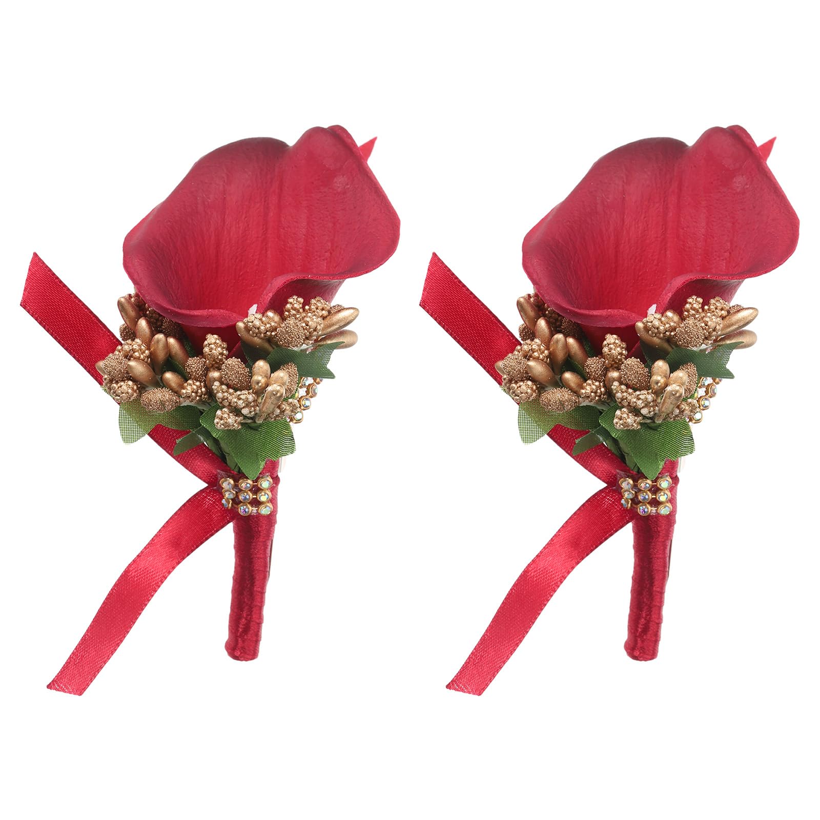 PATIKIL Calla Lily Boutonnieres for Men, 2 Pack Handmade Groom Groomsmen Boutonnieres Corsages with Pins for Wedding Ceremony Anniversary Party Prom, Purple-Red