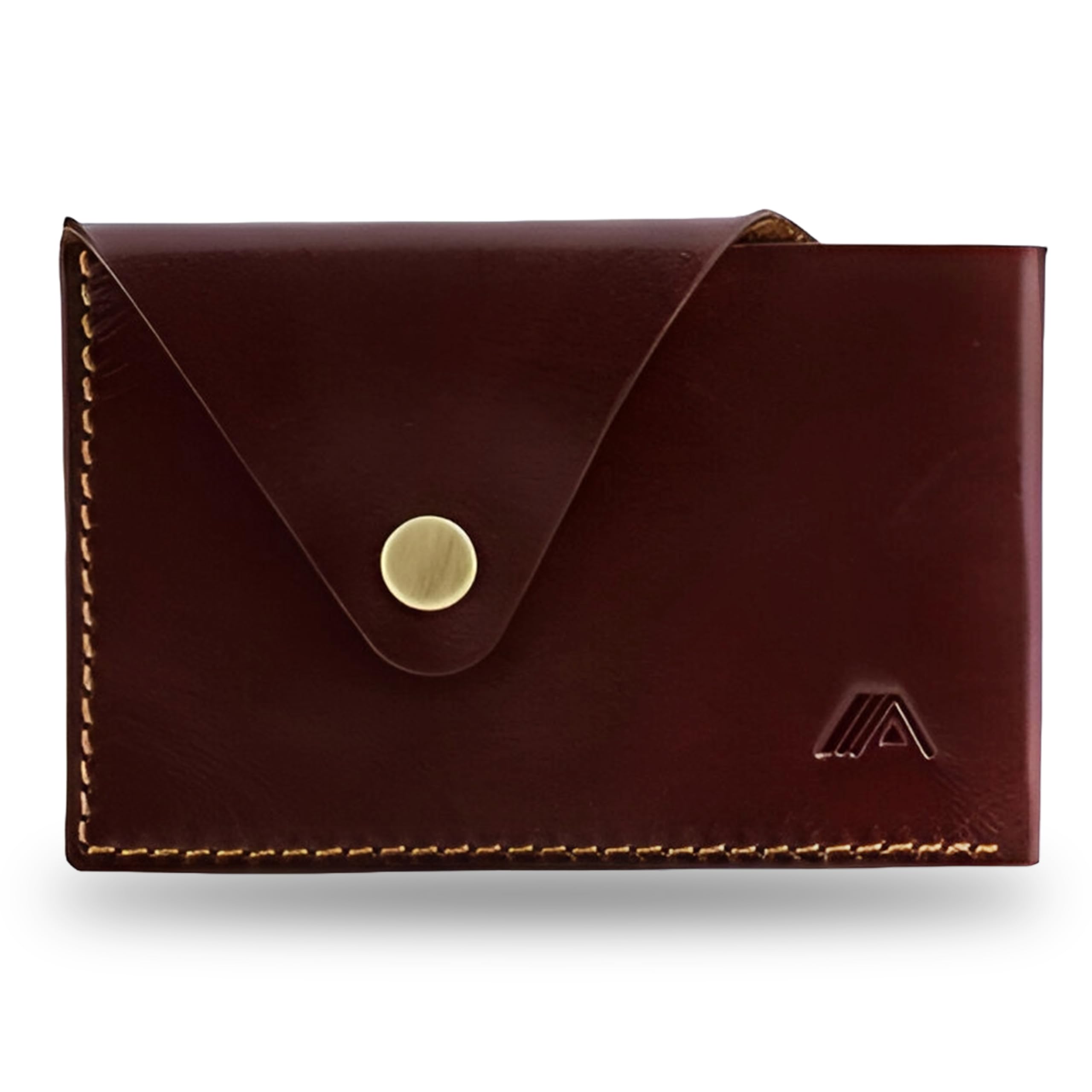 A-SLIM Tsuki Business Card Holder || Minimalist Leather Wallet for Men || Slim Design Card Holder with Button Closure || Handmade Full-Grain Leather Wallets for Men UK || Tsuki (Mahogany Brown)