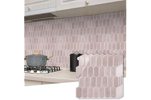 AllDecoo Long Hexagon Peel and Stick Tiles Backsplash,10-Sheet 3D Self Adhesive Wall Tile BackSplash 12 x 12 Inch for Kitchen,Bathroom(Pink).