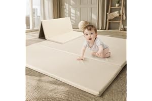 TODIBY Foam Baby Play Mat: PU Leather Waterproof Kids Playmat - Trifold Floor Mat - Large Play Mat for Playpen Thick Pad Fodable Mattress Soft Toddler Mattress Infant Cushion for Preschool (Beige)