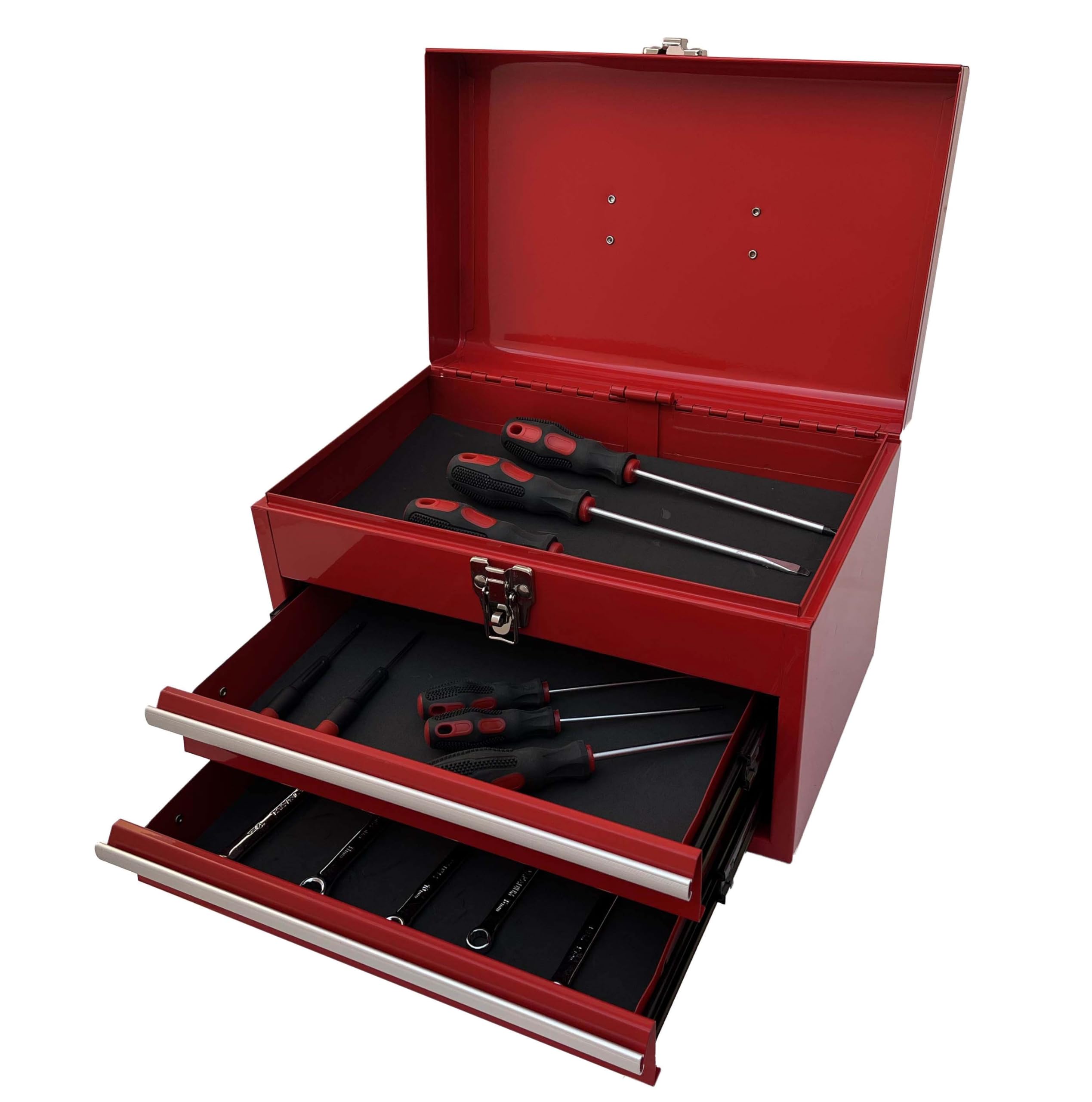 View 1 of Workington Portable Metal Tool Chest with 2 Drawers, 14" 2-Drawer Tool Chest Cabinet with Ball Bearing Drawer Slides, Steel Tool Storage Box Organizer 4202 Red