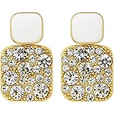 Jewel Harbour Gold Plated Square Drop Earrings for Women – White Enamel with Sparkling CZ Diamonds | Elegant Statement Jewelry Gift