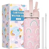 Kids Water Bottle with Straw Lid-12 oz Insulated Stainless Steel Thermal Cup, Leakproof Wide Mouth Sports Bottle Keeps Cold 12H & Hot 6H for Gym Office Outdoor