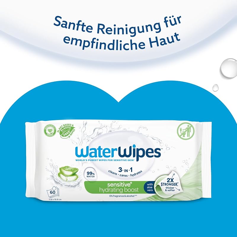Sensitive+ Hydrating Boost Wipes, 99% Wasser, 6 Pack