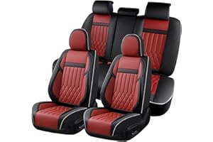 KEYOOG 5-Seater Waterproof and Breathable Nappa Leather Car Seat Covers Full Set, Fit for Front and Rear Seats of Cars, Compatible with Airbags, Car Seat Protector Covers for Most Cars - Black Red