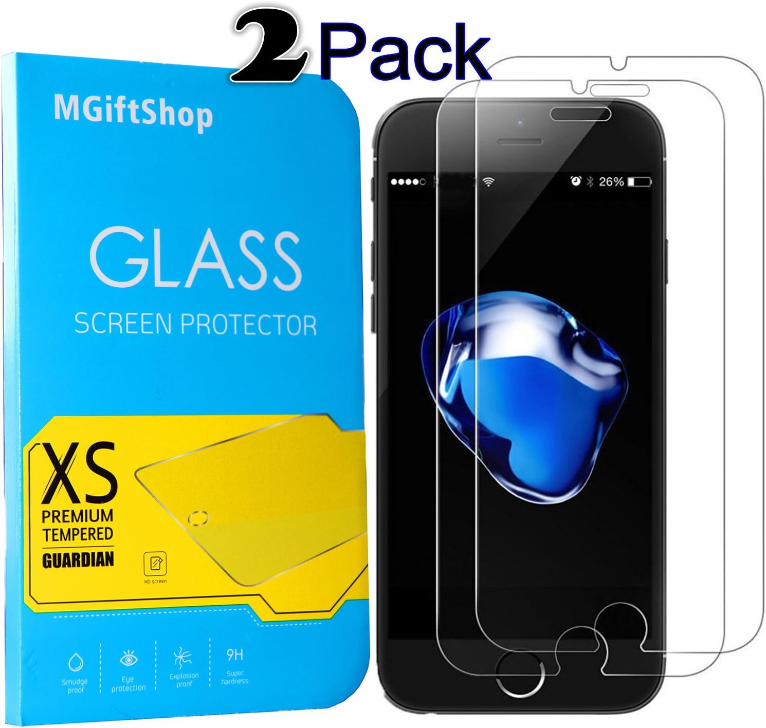[2-Pack] iPhone 7 Plus Screen Protector, iPhone 7 Plus Glass Screen Protector, MGIFTSHOP HD Tempered Glass Screen Protector iPhone 7 Plus, Ultra­ Thin, (2-Pack)