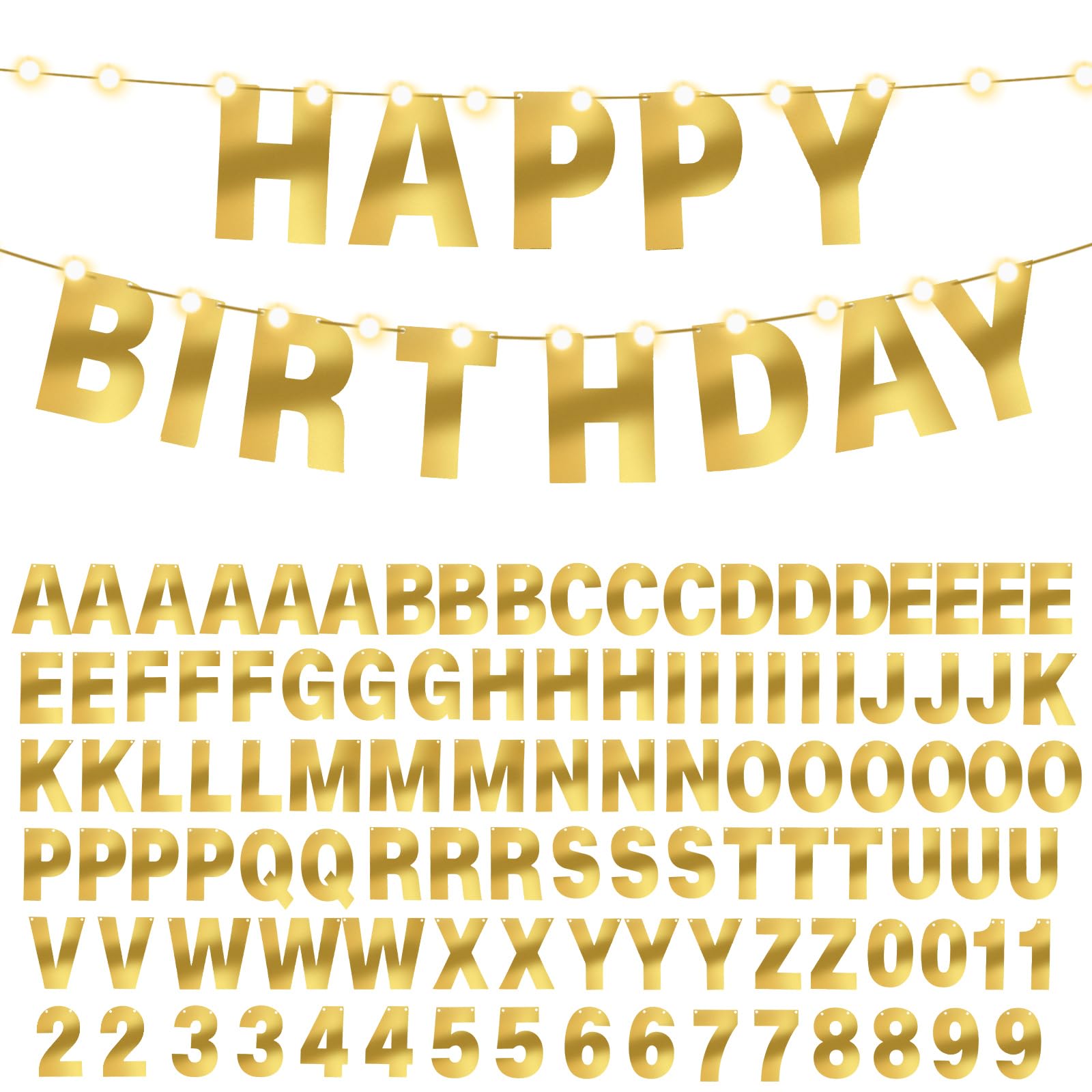 Photo 1 of TaoBary 112 Pcs DIY Letter Custom Banner Glitter Customizable Banner Kit Including 107 Letters and Numbers 3 Rope for Valentine Birthday Party(Bright Gold)