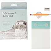 Halsa Waterproof Shower Notepad &ndash; 80 Sheet Tear-Off Pad with Pencil, Sharpener &amp; Suction Cups &ndash; Waterproof Paper Notebook for Shower, Bath, Rain &ndash; All Weather Writing Pad