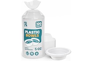 R-kay Plastic Bowls - 100 Count Microwavable Disposable Bowls - Strong Heavy Duty And Sturdy White Plastic Bowls Disposable (5 OZ, 100)