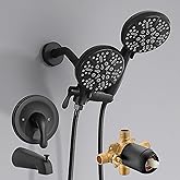 FROPO Black Shower Faucet Set with Tub Spout - Tub and Shower Faucet Combo| Dual 2 in 1 Shower System with Handheld Showerhead 3-way Water Diverter Shower Trim Kit(Pressure Balancing Valve Included)